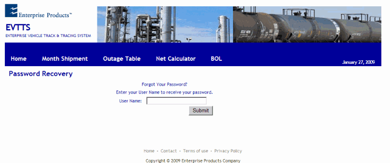 Password Recovery screen